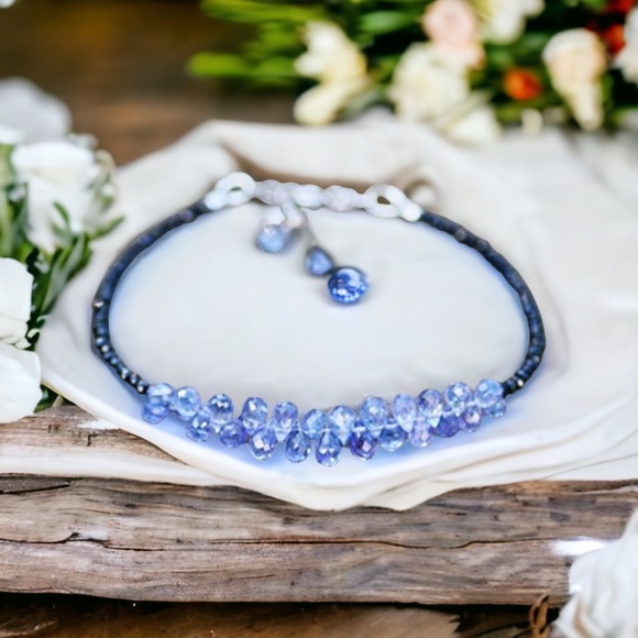 Natural Earth Mined Black Spinel and Tanzanite Bracelet Solid 14K White Gold - Picture 2 of 6